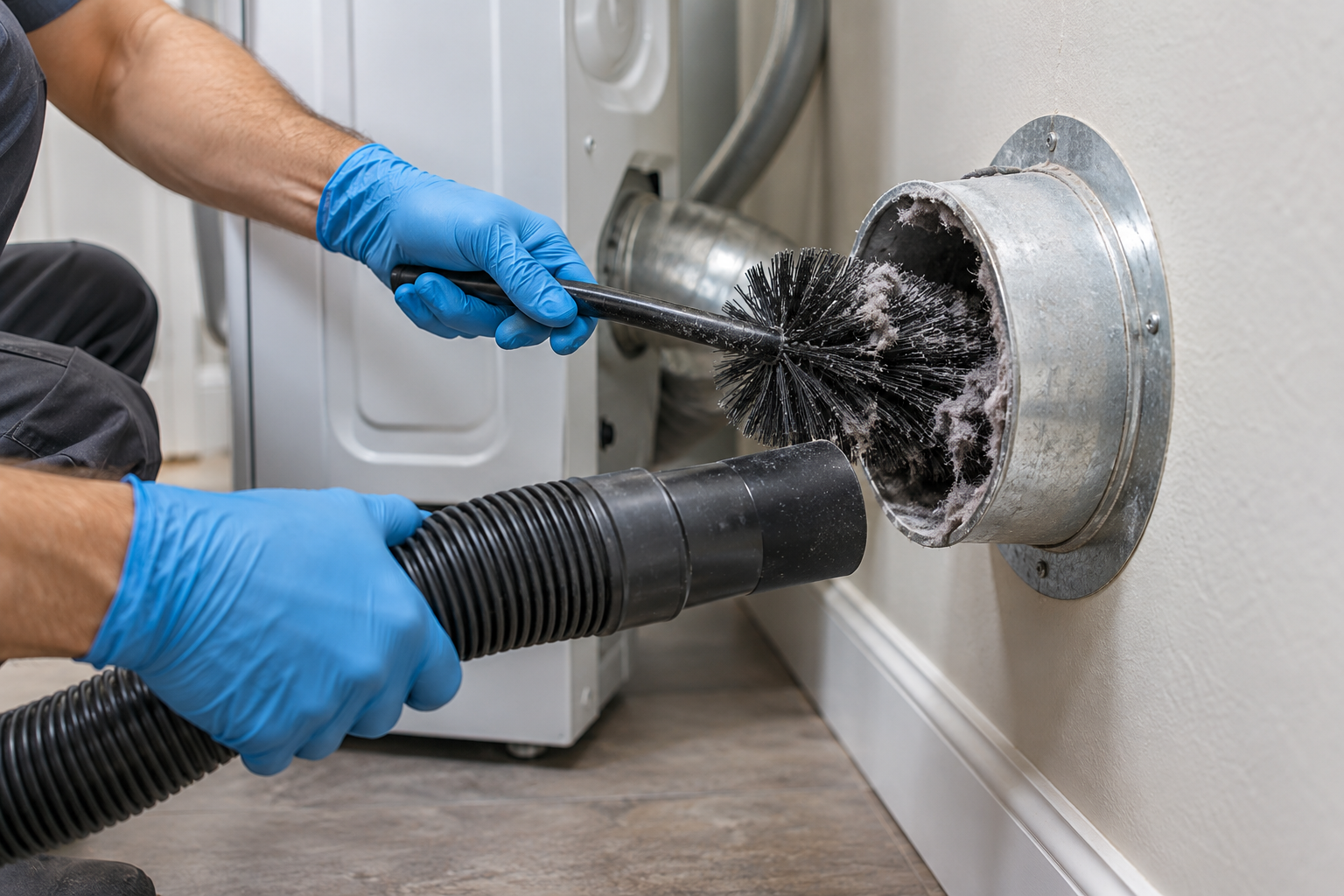 Illustrative dryer vent cleaning scene